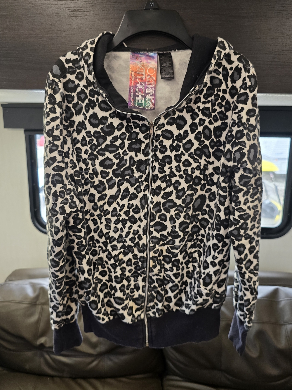 Leopard Print Zip-Up Hoodie - Black & Cream, No Strings Attached